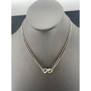 Tiffany & Co Sterling Silver Infinity Necklace Double Chain Minimalist Pendant